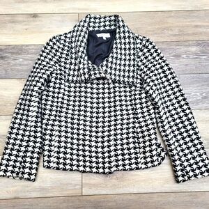 Talbots Women Wool Blend Jacket Coat Black White Houndstooth Shawl Collar 8p